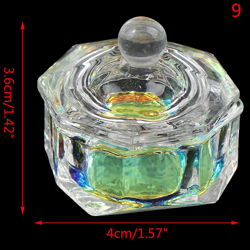 1Pcs Rainbow Crystal Clear Acrylic Liquid Dish Tappen Dish Glass Cup With Lid Bowl For Acrylic Powder Monomer Nail Art Tool