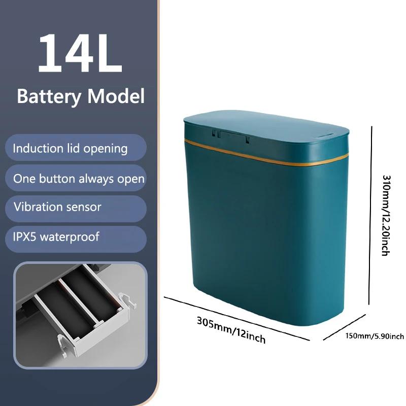 14L Intelligenter Sensor-Mülleimer mit Deckel für Küche, Toilette, Badezimmer, Wasserdichte Automatische Mülltonne, Leiser Berührungsloser Abfallbehälter