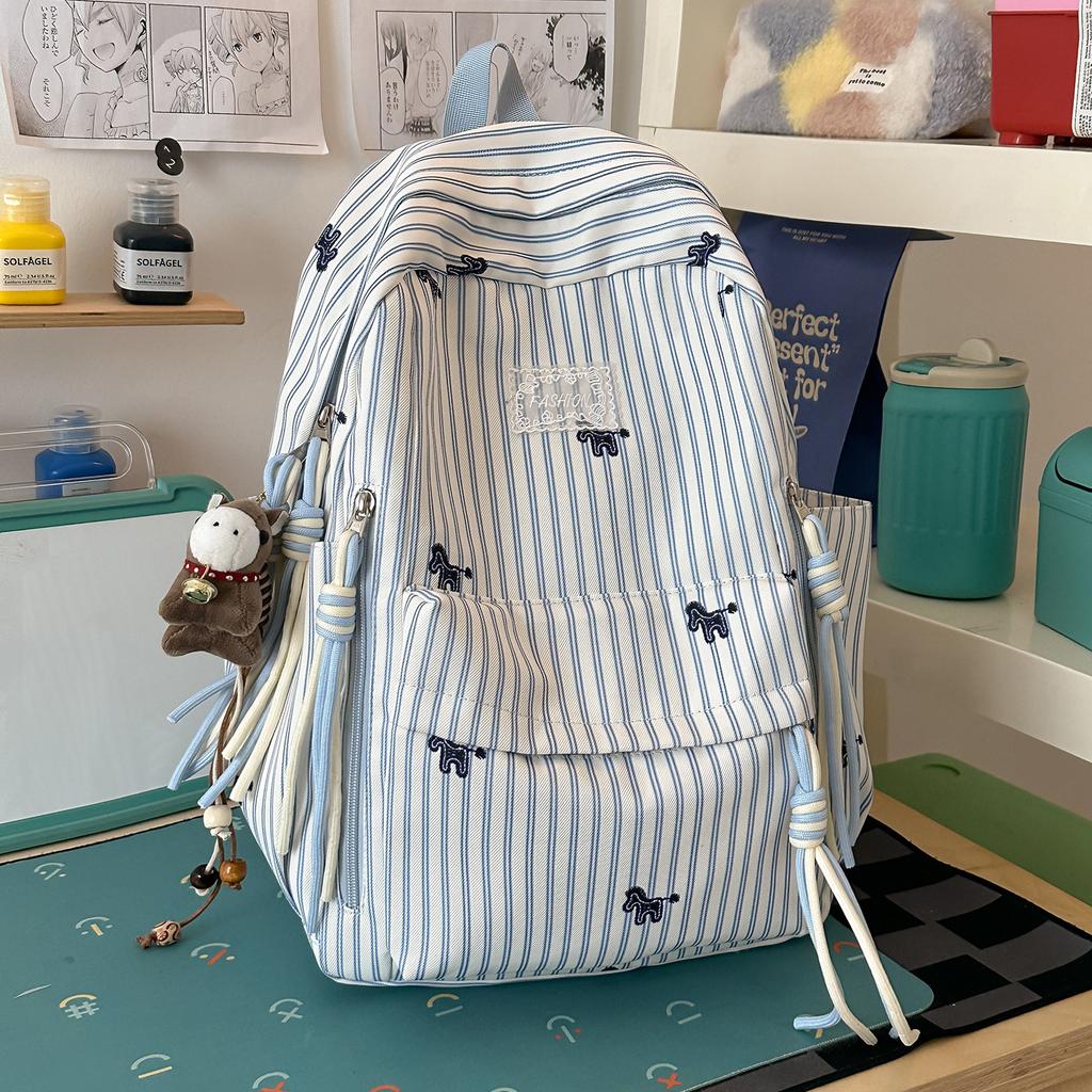 Schoolbag Soft Sakura Twilight Shadow Striped Light Lingering School Bag Female Student Party Soft Cute Sweetheart Wind Junior High School Student