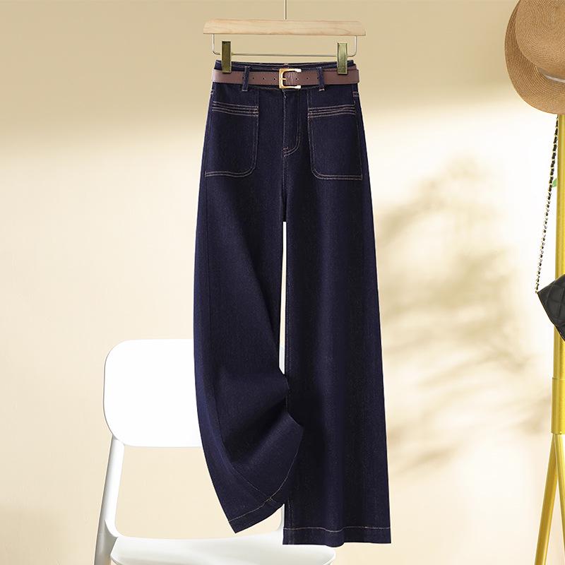 

Women s Retro High-Waisted Wide-Leg Jeans, Denim Blue, Plus Velvet, 2025 Autumn/Winter Collection. 26