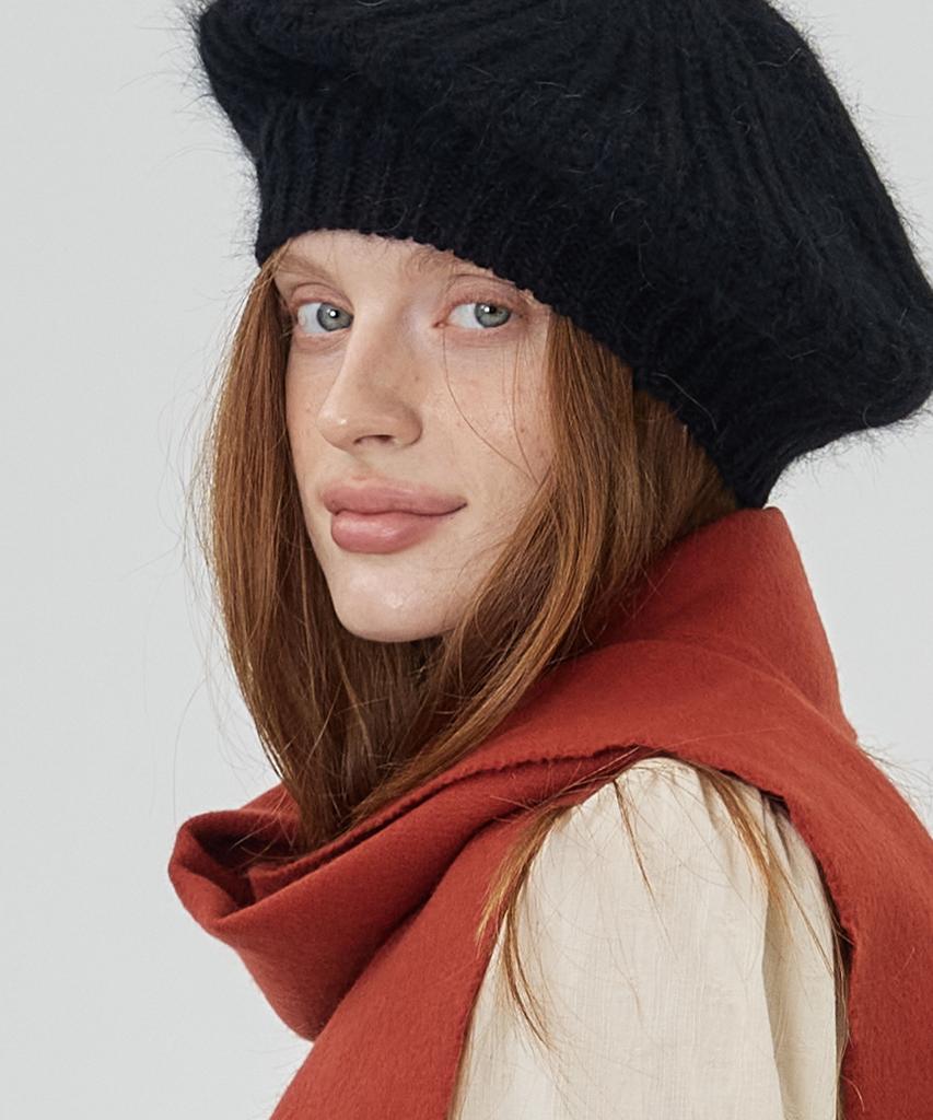 THE-ABON Basic Angora Beret Ivory