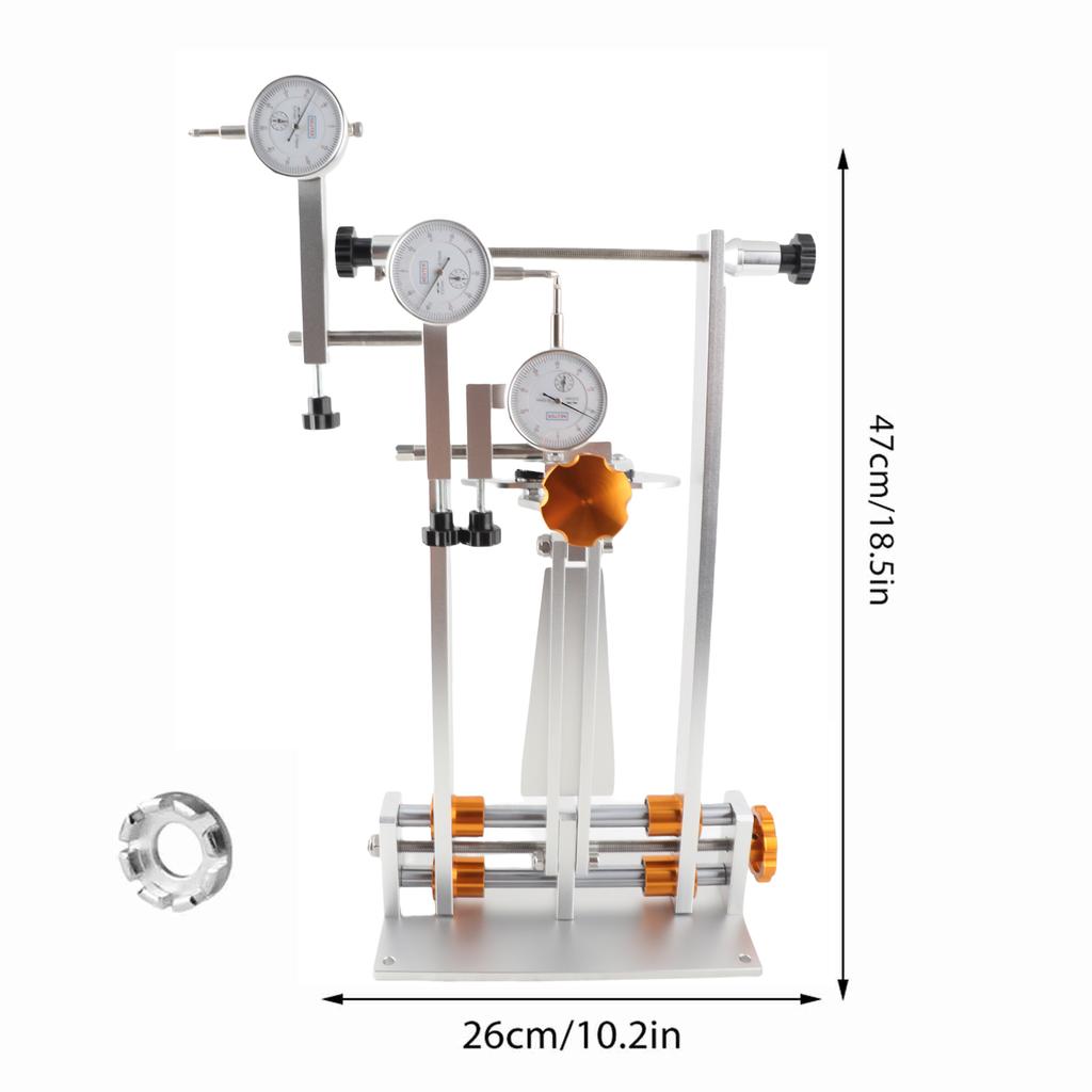 Bicycle Wheel Truing Stand Bike Wheel Alignment Repair Tool with Dial Gauge for Quick Release and Thru Axle
