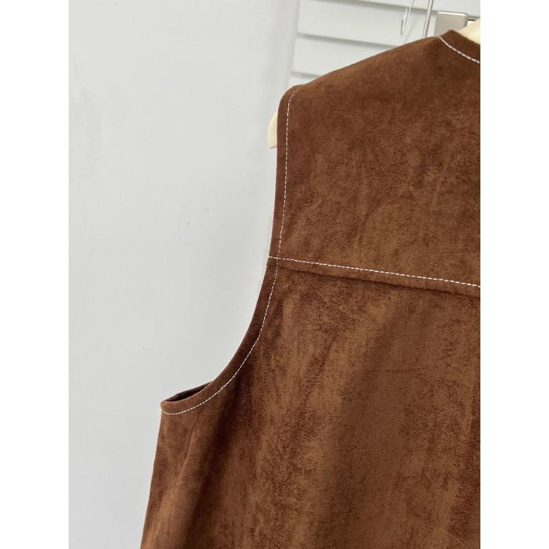 Women Plus Size Contrast Stitch Suede Sleeveless Casual Vest Outerwear