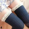 1 Pair Women Fashionable Solid Color Warm Cotton Thigh High Long Stockings Knit Over Knee Lace Girls Socks Accessories Creative