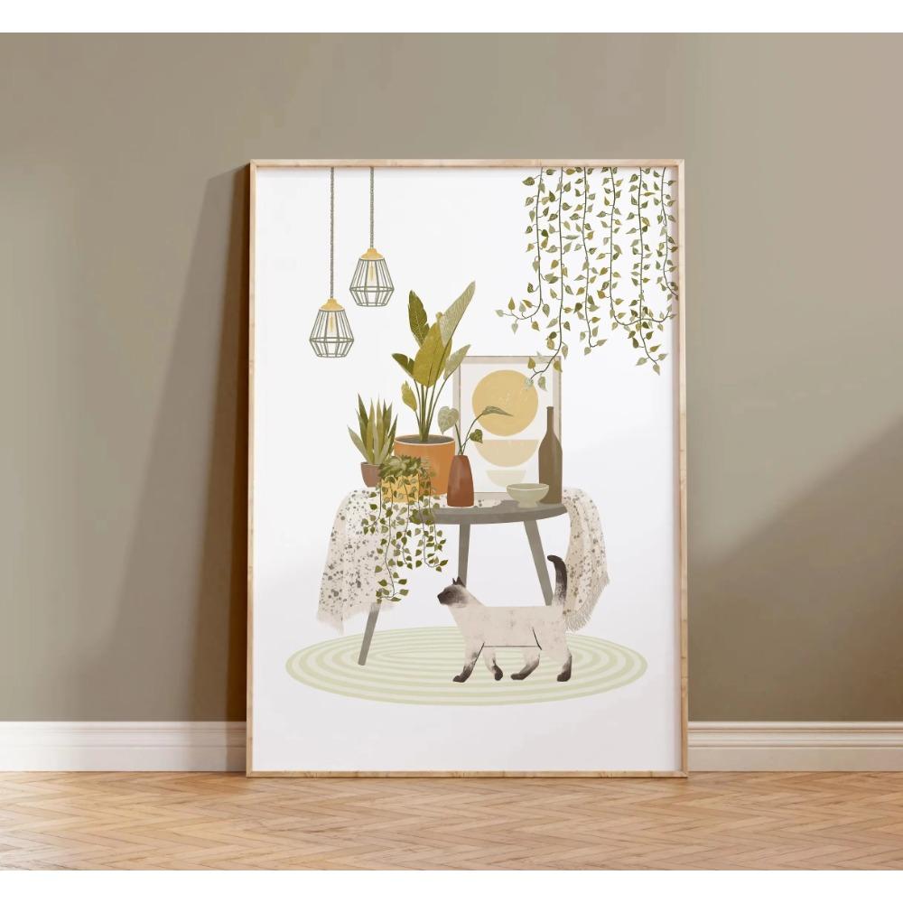 Watercolor Cute Kittens Potted Plant Canvas Print Cartoon Green Plants Animals Wall Art Postes for Modern Living Room Home Decor
