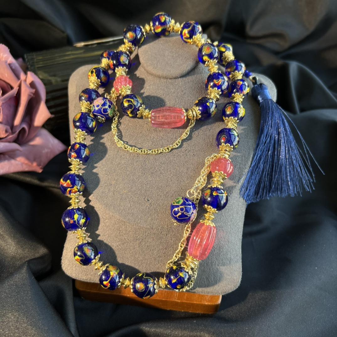 Минан средневековый Винтажный ретро дворцовый стиль синий глаз феникса старый материал глазурованный с плотным износом универсальное ожерелье bracelet