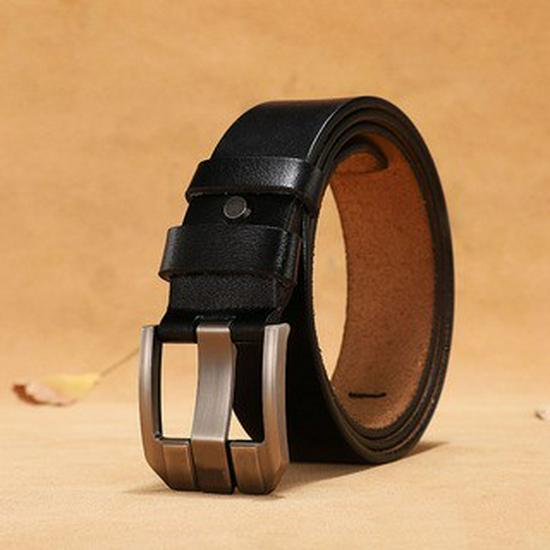 Men's Genuine Leather Casual Belt with Pin Buckle - Full Cowhide Waistband