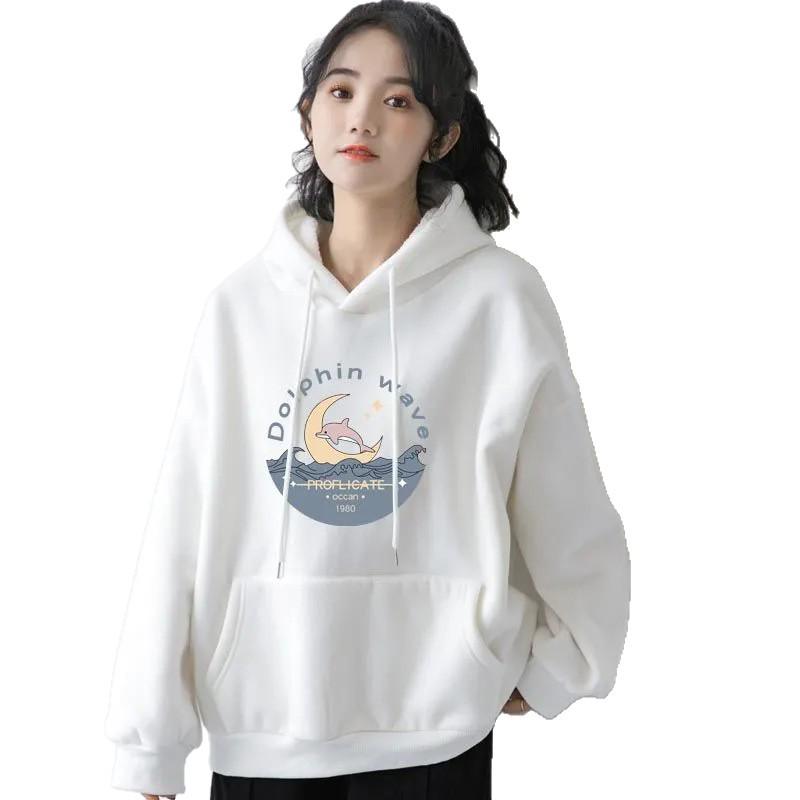Women's & Men's Pure Cotton Fleece-Lined Hooded Sweatshirt - Versatile, Loose Fit for Spring, Autumn, Winter.