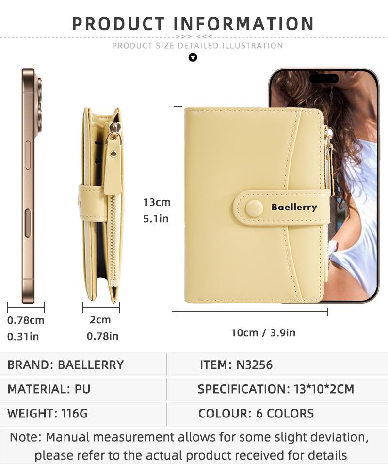 Women's Macaron Color Bi-Fold Short Wallet with Zipper Coin Purse - Large Capacity