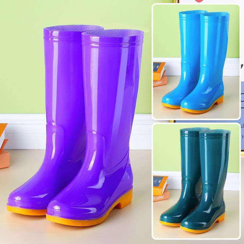 Hohe rutschfeste Samt-Baumwoll-Regenschuhe Regenstiefel wasserdichte Schuhe Eimer-Gummischuhe Überschuhe Wasserstiefel Damen Erwachsene Küche warm im Winter