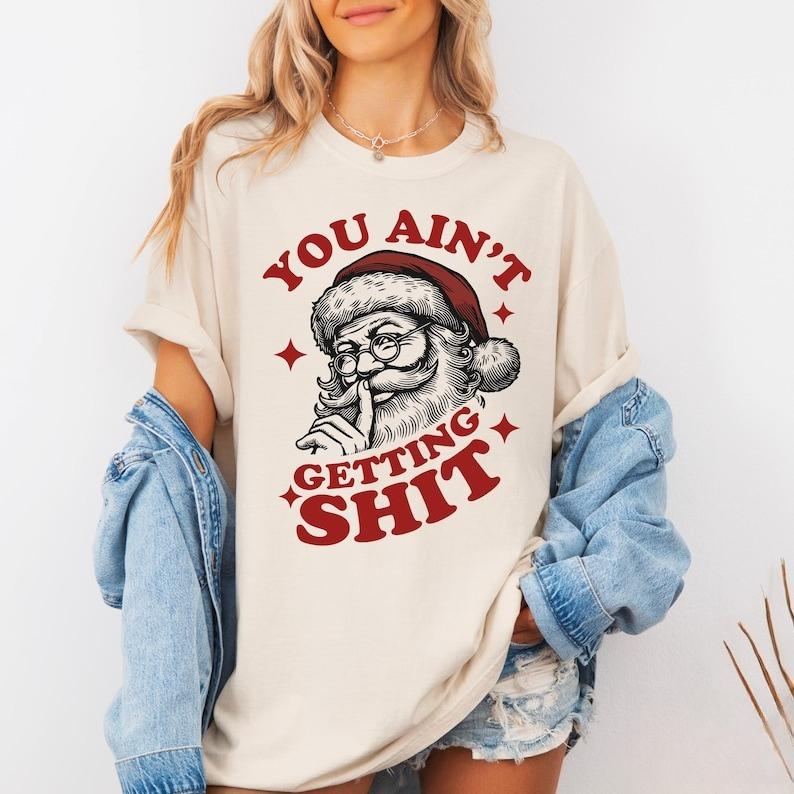 Funny Getting Santa Claus Christmas High Quality Cotton Print Shortsleev Loose Casual Lovely Novelty Fashion Adult Unisex Tees
