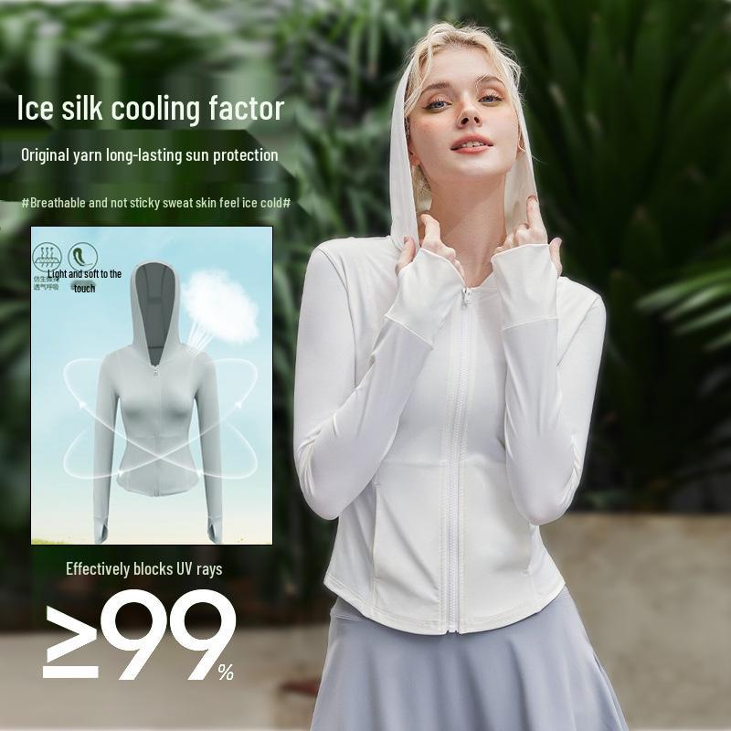 Women's UPF50+ Ice Silk Sun Protection Jacket - Lightweight, Breathable, Anti-UV, Hooded Zipper for Summer Outdoor Sports
