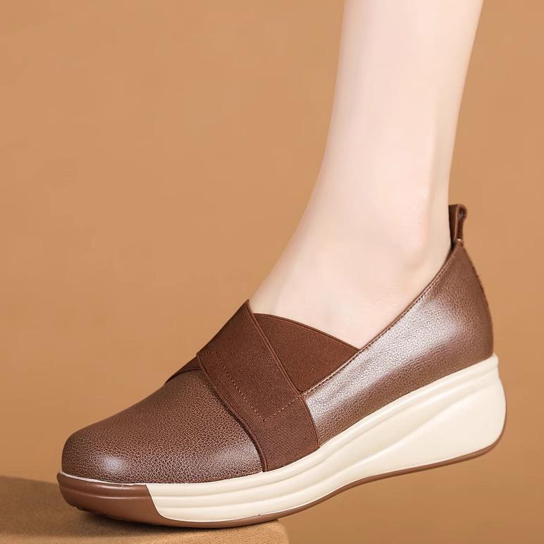 

Туфли для мам средней высоты Ретро-туфли Женские туфли-качалки на платформе Туфли Мэри Джейн Повседневные кожаные туфли на танкетке Женские 38 темно-коричневого