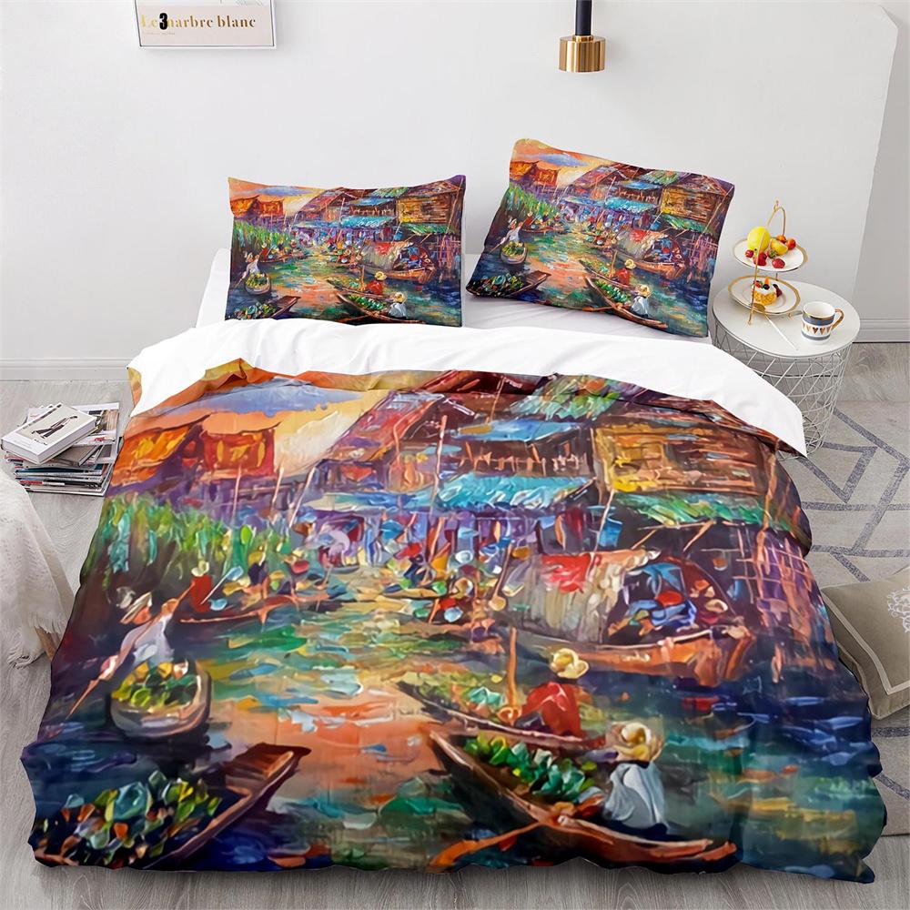 Oil Painting Duvet Cover Set Colorful Paint Of Flowers Cloud For Kids Boys Teen Decorative Polyester Bedding Set With Pillowcase