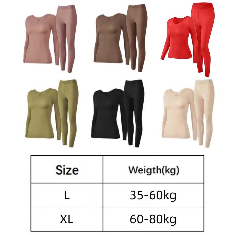 Ultra Thin Women Thermal Clothes Round Neck Invisible Thermal Underwear Feel Heating Lingerie Warmth Long Pants Undershirt