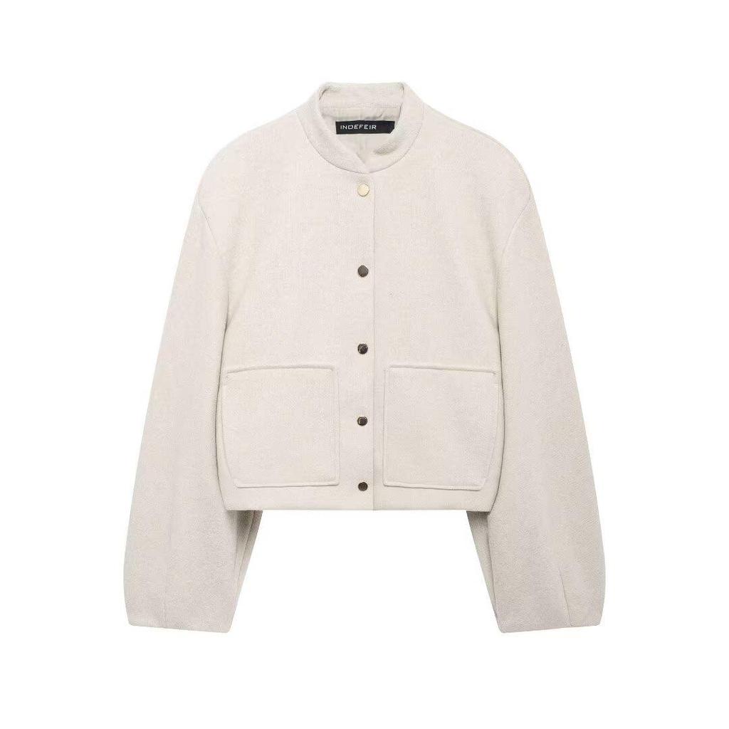 Dámská módní bunda v evropském a americkém stylu - Imitace vlny se skrytým zapínáním na knoflíky, Temperament pro každou příležitost (Model 8741279)