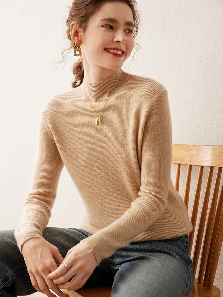 Women's Soft Cashmere Half-High Neck Knitwear - Cozy, Commuting, Daily Wear, Perfect for Layering.