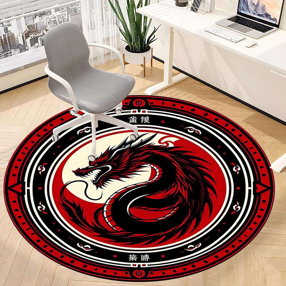 1 szt. Okrągły dywanik biurowy ze smokiem YinYang, pod krzesła biurowe, do sypialni, salonu, wystrój domu, dekoracja pokoju, dostępny w różnych rozmiarach