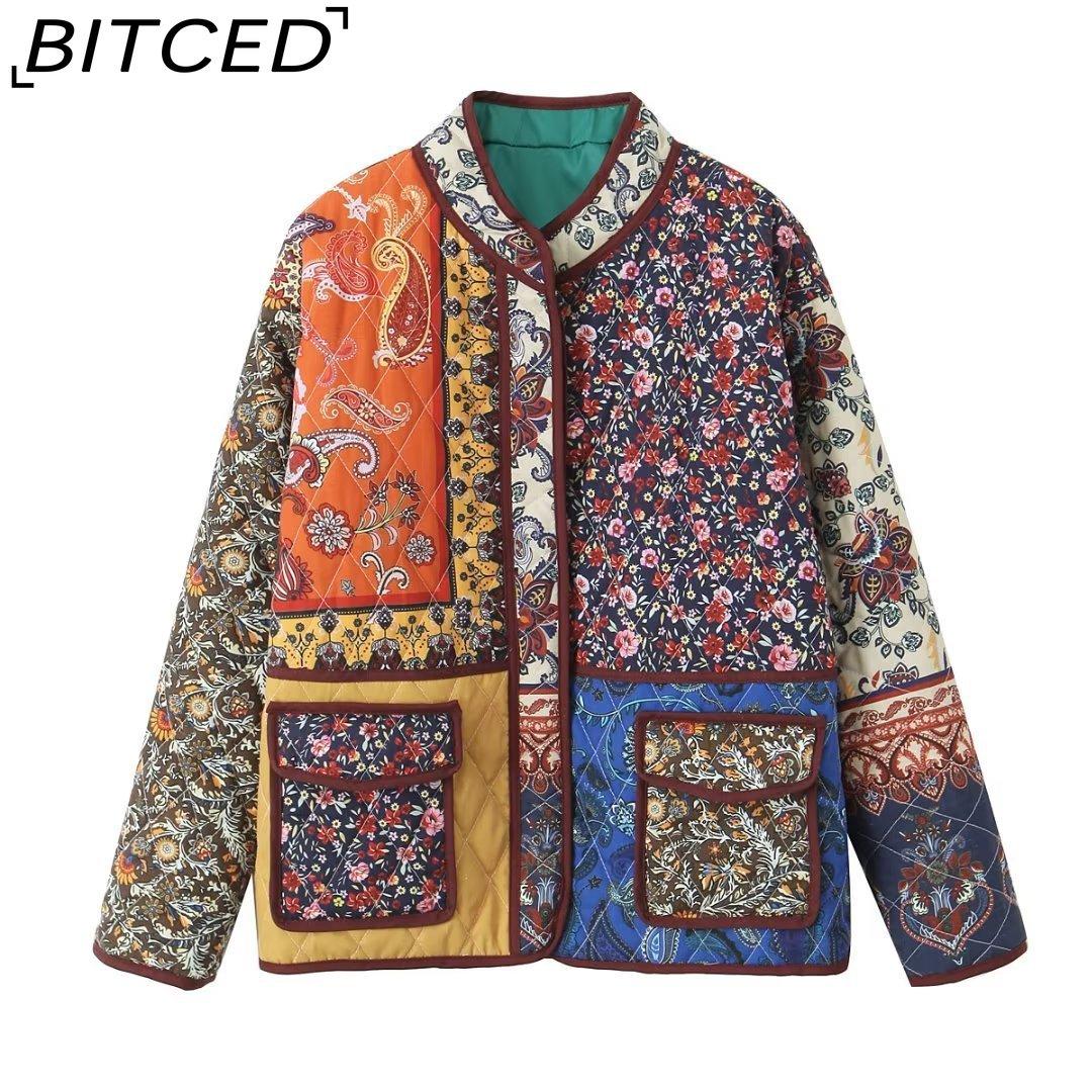 

BITCED Женская осенне-зимняя повседневная хлопковая куртка оверсайз с винтажным принтом XL