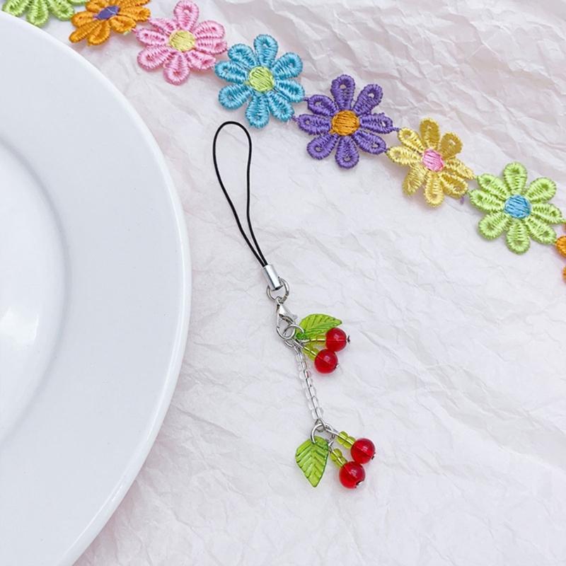 Fashion Beaded Cherry Phone Charm Straps Car Keys Hanging Pendants Y2K Style Bag Decoration Lanyard Purse Accessories