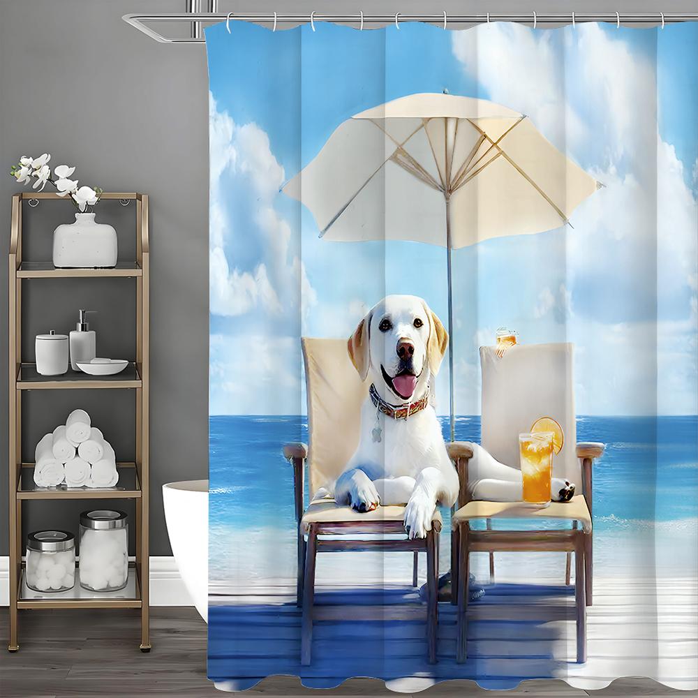 

Кресло с откидной спинкой Собака Океан Зонт Шторка для душа, Декоративная шторка для душа для ванной, Водонепроницаемая шторка для душа с крючками 90*180cm