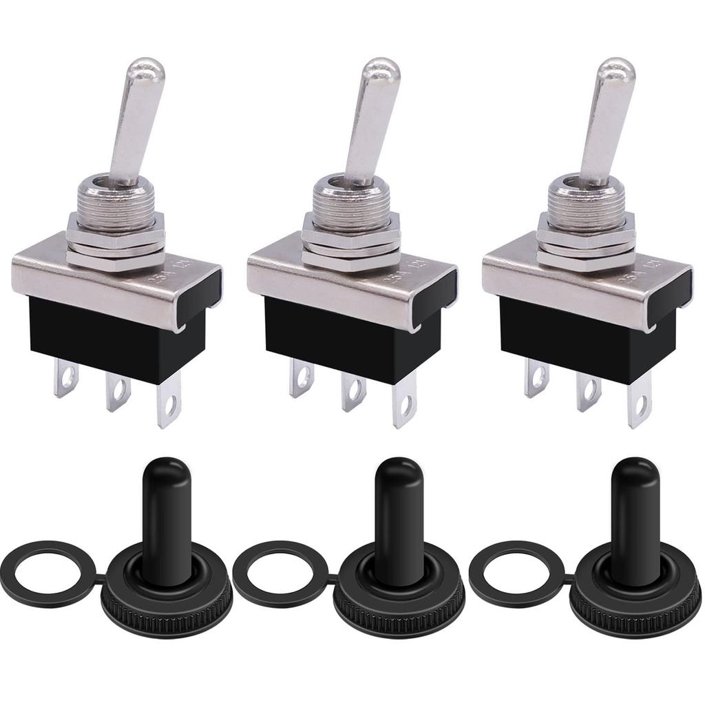 weideer 3Pcs Waterproof Toggle Switch 12V 25A SPDT ON/Off/ON 3 pin 3 Position Switch with Waterproof Cover for Auto Car KN3D-103