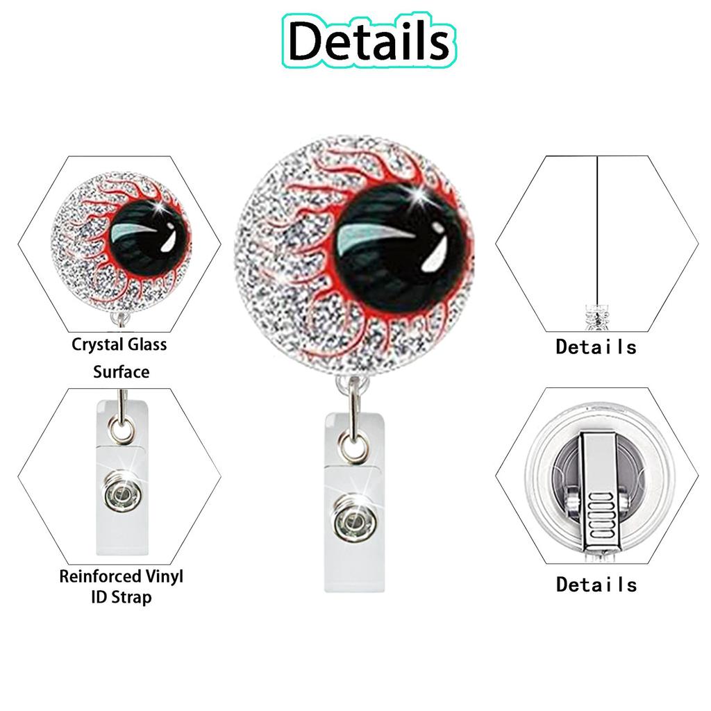 Acrylic Halloween Spooky Ghost Eyeball Skeleton Retractable Badge Reel Rotating ID Badge Holder Crocodile Clip for Doctor Nurse