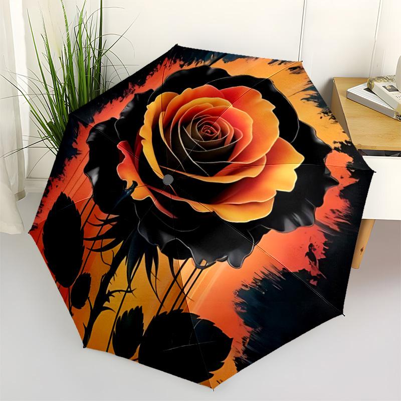 1 Stück Rosenblüte Automatischer Faltregenschirm Tragbarer Klappschirm für Alle Jahreszeiten, 8-Speichen Robuste Konstruktion, Perfektes Geschenk 041