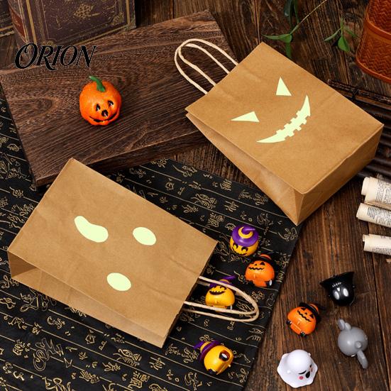 Night Glowing Holiday Bags Halloween Candy with Luminous Pumpkin Ghost Prints, Thickened Pattern Goodie Bag Paper Gift Bags, Trick or Treat