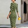 Damen Sommer Mode Polka Dot Bodycon Kleid mit Rundhalsausschnitt Gürtel Taille Enganliegend Midi Kleid