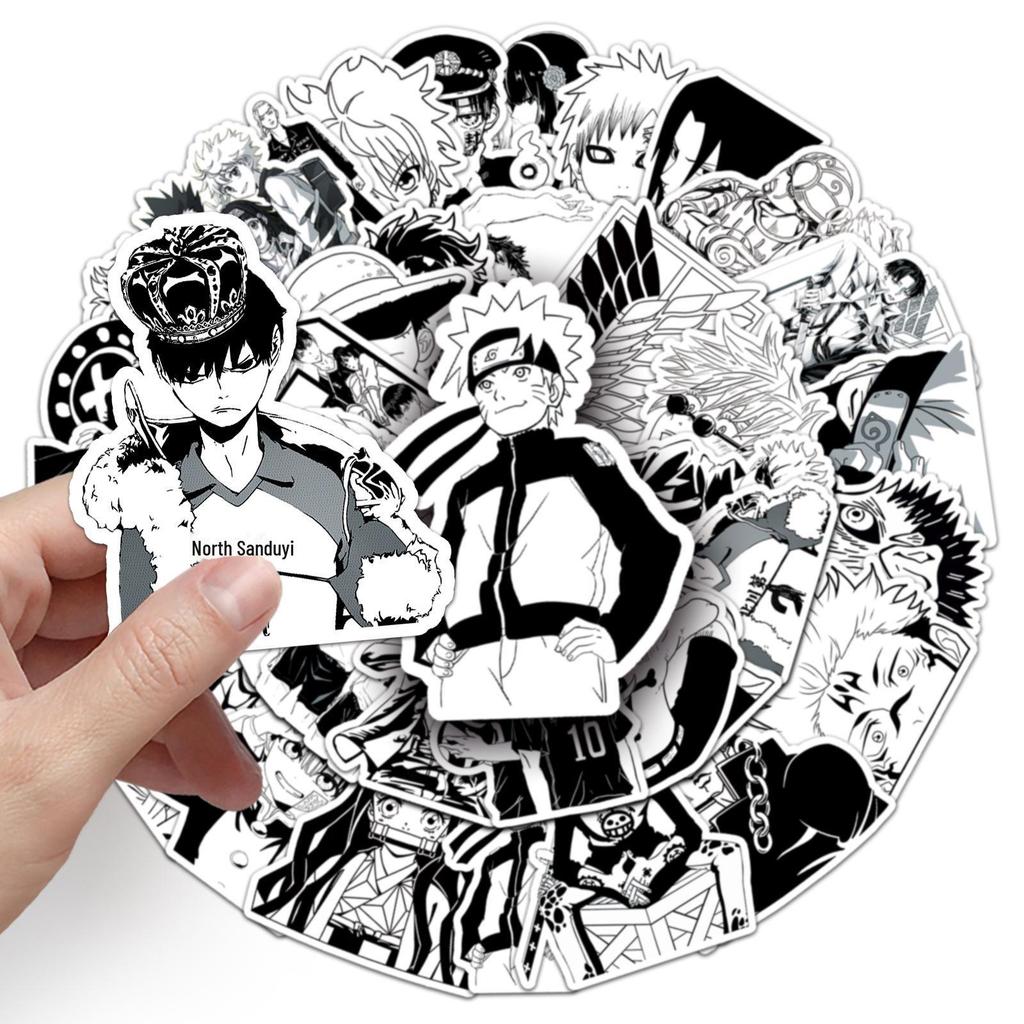 50 Black & White Japanese Anime Character Stickers: Waterproof Decor for Phone Cases, Luggage, and More
