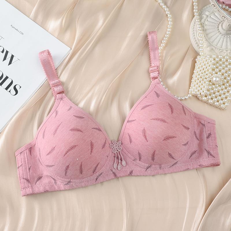 Foreign Trade Printed Bra Cover Gathers Without Steel Ring Thin Cup Middle-aged and Elderly Models In Stock