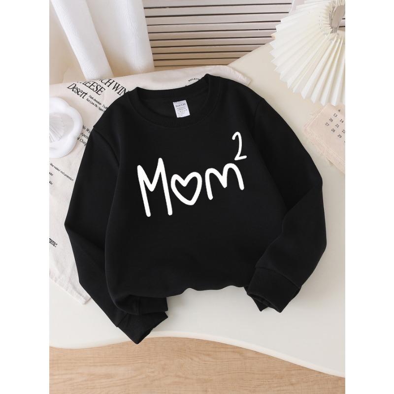 European Sizes Girls' Long-Sleeve Round Neck Sweatshirt "Mom Love" Print, Spring/Autumn, Casual, Daily & Sports.