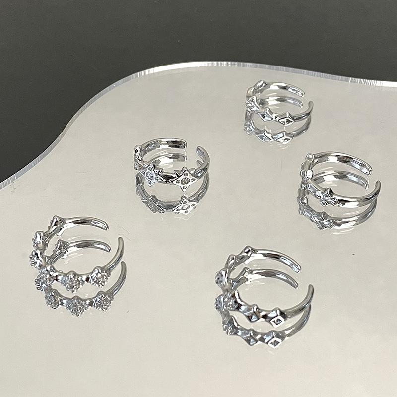 Hexagram Sweet Cool Wind Inlaid Zir*****Pen Ring Plain Ring Design Sense Light Luxury Personalized Ring Niche Jewelry