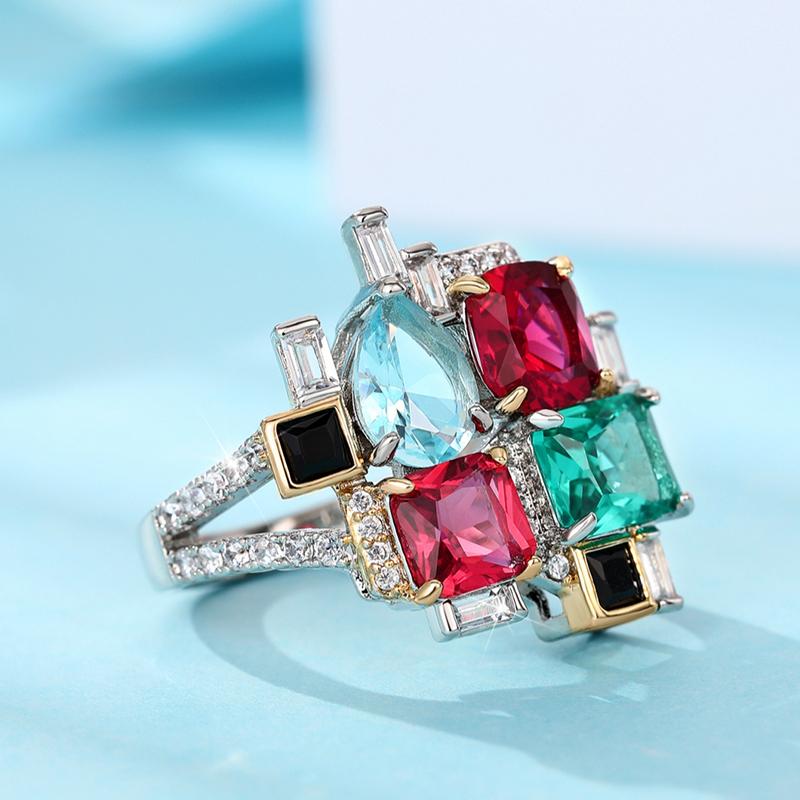 

Huitan Geometric Colorful Cubic Zirconia Rings for Women Temperament Vintage Female Accessories Anniversary Gift Luxury Zircon 10