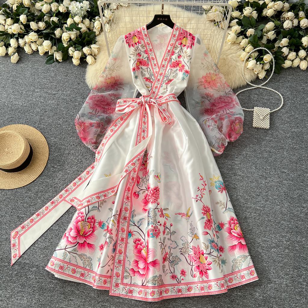 Rochie de seară elegantă vintage cu imprimeu de plasă pentru femei, rochie lungă de petrecere, casual și chic, pentru festival, Franța, nou