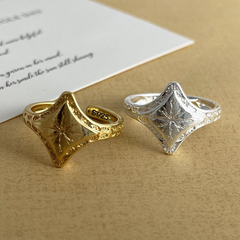 925 Sterling Silver Rings for Women Couple Minimalist Handmade Simple Gold Star Ring Fine Jewelry Gift Prevent Allergy