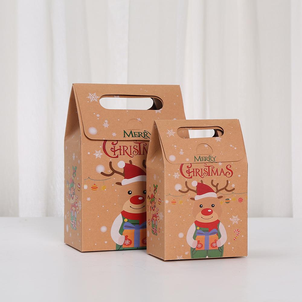 6/10pcs Santa Snowman Reindeer Christmas Gift Bags Kraft Gable Treat Boxes for Packing Candy Cake Party Classroom Exchange