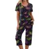 Women's Halloween Two-Piece Outfit Set - Casual Short Sleeve Top and Printed Pants, Comfortable Sportswear for Holiday Parties