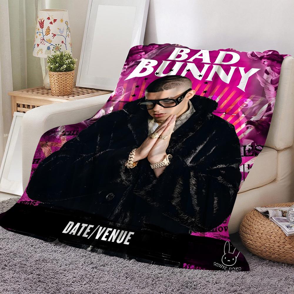 Bad Bunny Throw Flannel Throw Blanket: Soft Kid-Friendly Warm Anti-Static All Season Washable Couch Bed Home