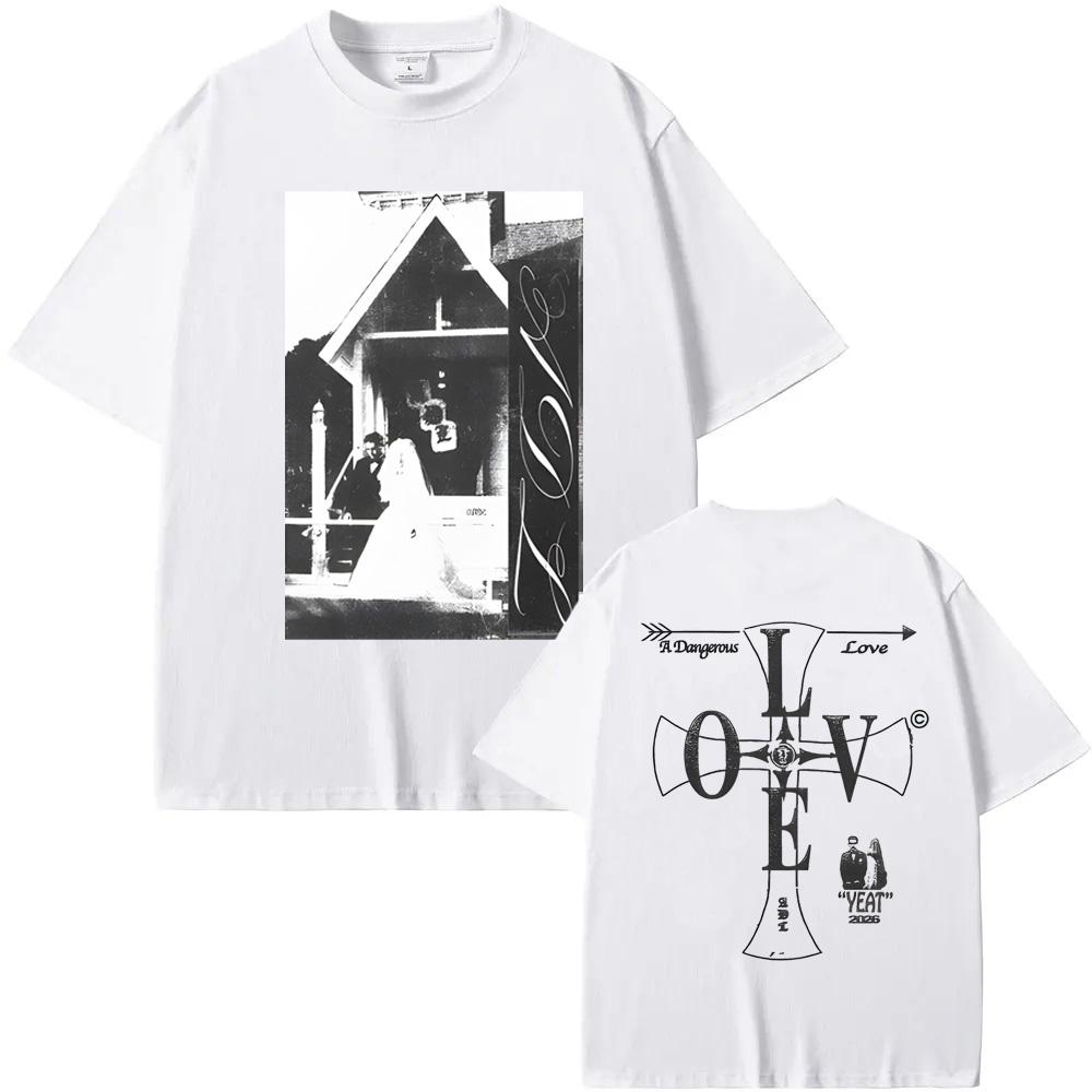 

A DANGEROUS LOVE CROSS TEE 2026 Summer Singer Yeat Fans T Shirt Comfortable Tees 100% Cotton T-shirt Graphic Printing Round Neck Tops XS белый