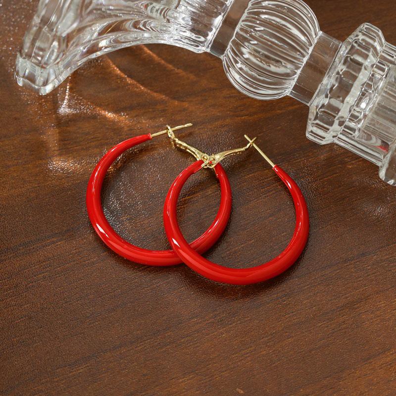 Элегантные красные глянцевые серьги-кольца, французский ретро-гонконгский стиль для осени/зимы