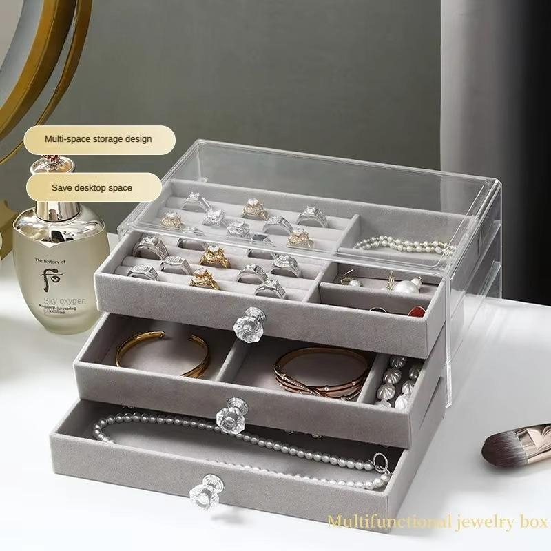 Cutie de bijuterii din acril transparent Organizator de afișare Cutie de bijuterii Depozitare în trei straturi Vitrine multifuncționale rezistente la praf Ambalare