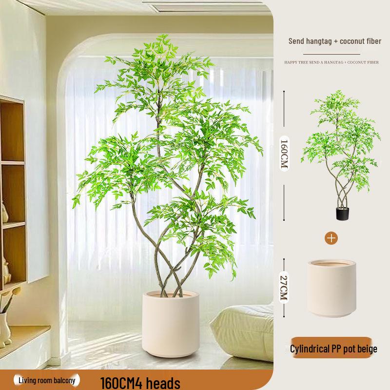 High-End Nandina Domestica Floor-Standing Faux Green Plant for Indoor Decoration