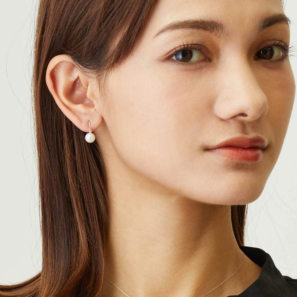 Earrings for Akoya Single Hook Pt900 [Lala Christie] Women, Pearl, Pearl, Earrings, Platinum, le56-0006-pt