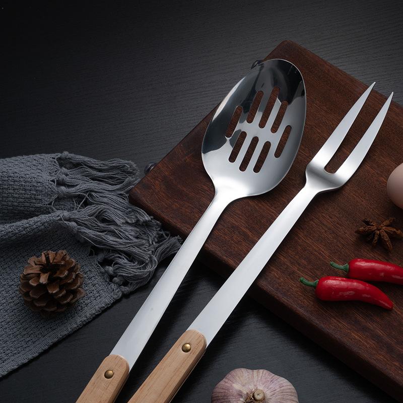 HANYANG Espátula de acero inoxidable, utensilios de cocina, espátula con mango de madera, espátula para cocinar