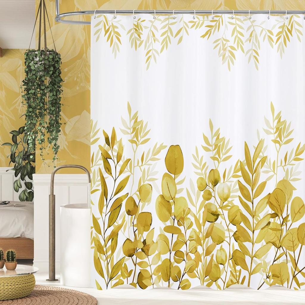 Purple Eucalyptus Shower Curtain, Plant Leaves Fabric Cloth Shower Curtains for Rustic Vintage Bathroom Decor