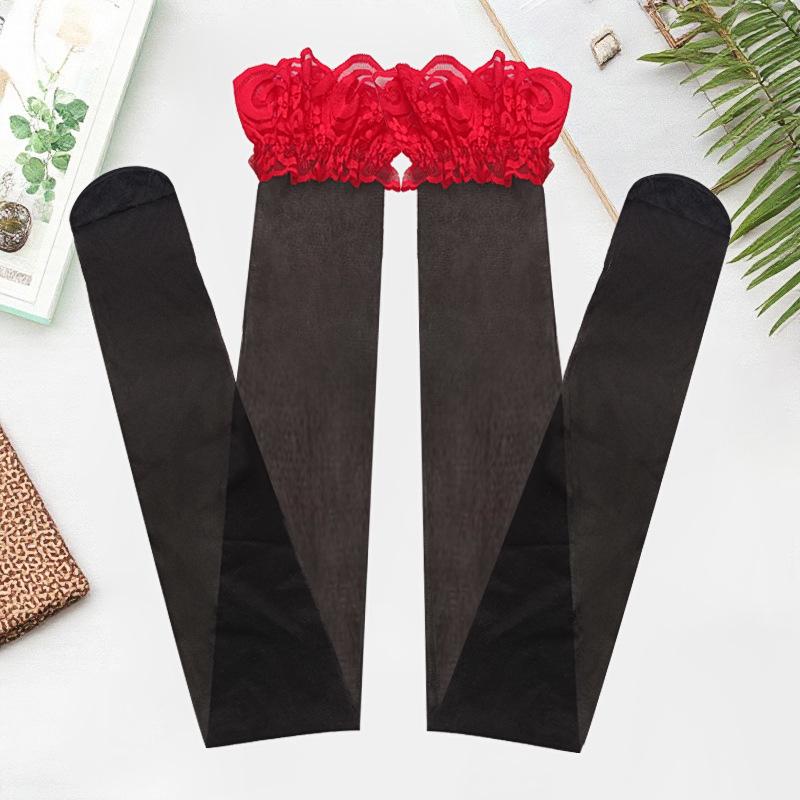 Damen Spitzenbesatz Oberschenkelhohe Silikon Anti-Rutsch Strümpfe - Sommer Mehrfarbig