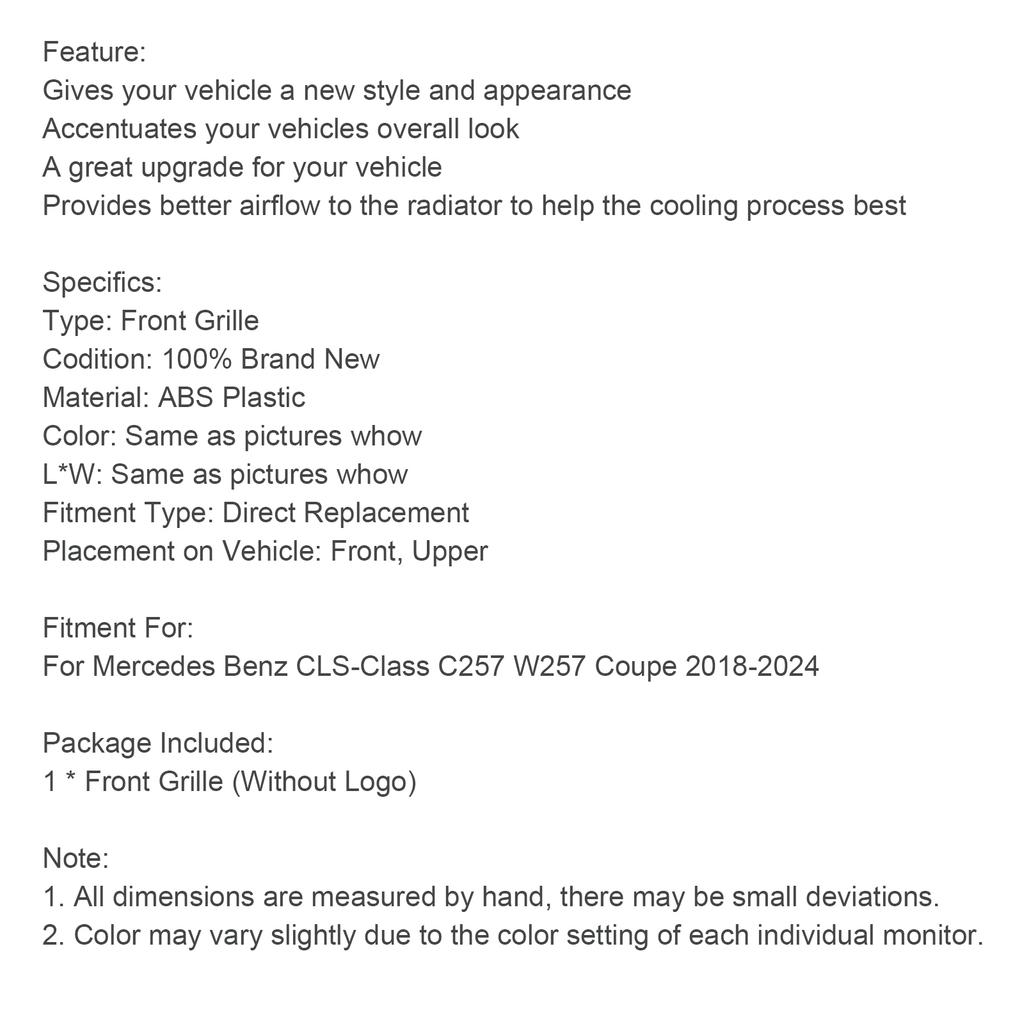 Chrom Frontstoßstangengitter Grill Passend für Mercedes CLS C257 W257 Coupé 2018-2024