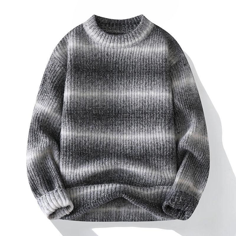Semi-turtleneck Striped Knitted Sweater Gradual Change of Color Loose Warm Sweater Boys Bottoming Shirt